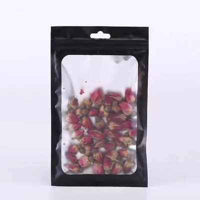 Matte Black Resistant Bau Plastik Zip Lock Packaging Tas Mylar Dengan Jendela yang Jelas