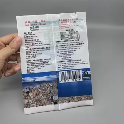 Custom Print Tiga Sisi Seal Vacuum Back Seal Kantong Untuk garam Plastik Putih Mylar Zipper Kantong Kemasan Dengan jendela yang jelas