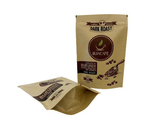 Komposable Biodegradable Standup Flat Bottom Kraft Paper Food Packing Zipper Bag Custom Printed Coffee Bag With Valve