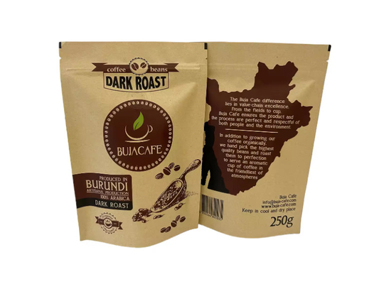 Komposable Biodegradable Standup Flat Bottom Kraft Paper Food Packing Zipper Bag Custom Printed Coffee Bag With Valve