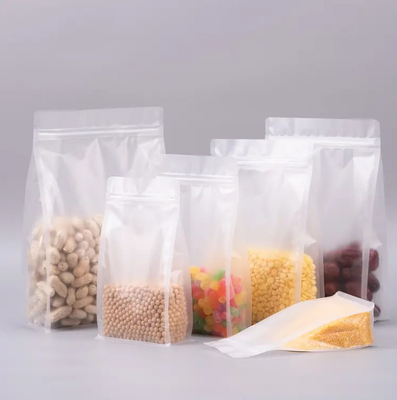 Custom Flat Bottom Eight Side Seal Clear Transparent Zip Lock Buah kering Makanan Rice Packaging Plastik Stand Up Bag
