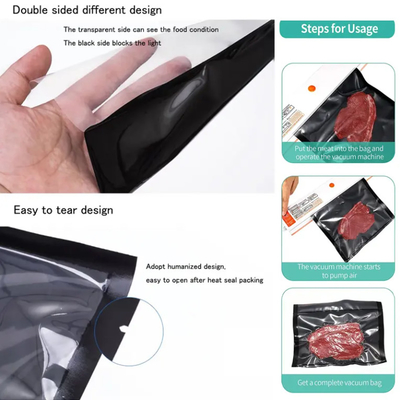 Kantong penyimpanan dapur kelas makanan yang disesuaikan Makanan Black Heat Seal Packaging Plastic Biodegradable Food Vacuum Bag