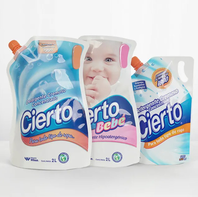 Kemasan kapasitas tinggi khusus untuk deterjen cair kantong berdiri dengan kantong plastik sudut spout