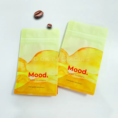 Logo Kustom Side Gusset Kemasan Biji Kopi Bawah Datar Dilaminasi 100g 150g 250g 500g 1kg Tas Dengan Katup