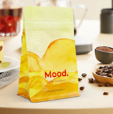 Logo Kustom Side Gusset Kemasan Biji Kopi Bawah Datar Dilaminasi 100g 150g 250g 500g 1kg Tas Dengan Katup