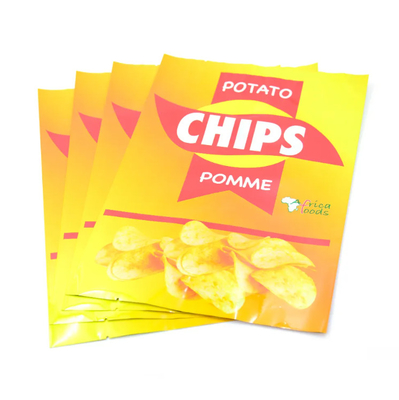 Laminasi Kuning Glossy Food Grade Plastic Bags Untuk Kentang Chips Heat Sealing Aluminium Foil Back Side Seal Bag Untuk Snack Package