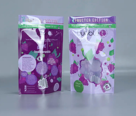 Custom Printed Stand Up Resielable Ziplock Plastic Packaging Bags With Clear Window Untuk Untuk Body Scrub Dan Bath Salts Packing
