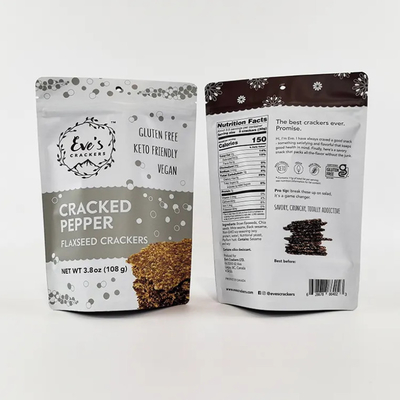 Custom Printed 100g 250g 500g Stand Up Bag Flaxseed Crackers Bau Proof Zipper Food Packaging Bags