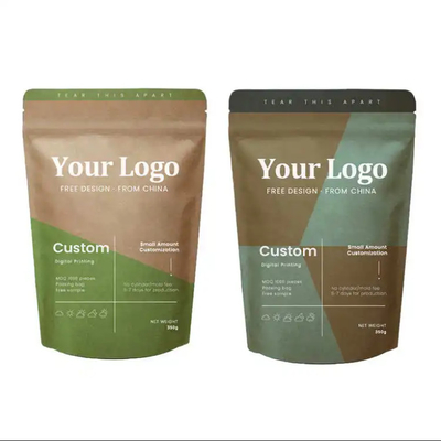 Doypack Ziplock Brown White Kraft Craft Paper Standing Up Bags Food Powder Tea Coffee Packaging Zipper Bags