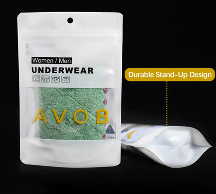 Custom Resalable Stand Up Bag Underwear Packaging Zip Lock Tas Mylar Dengan Jendela yang Jelas