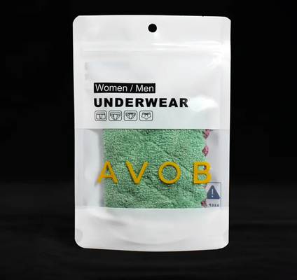 Custom Resalable Stand Up Bag Underwear Packaging Zip Lock Tas Mylar Dengan Jendela yang Jelas