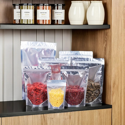 Baru transparan PE Plastik Stand-Up Zipper Bag Dengan Perak Gravure Printing Food Packaging Untuk Gula Dan Jelly