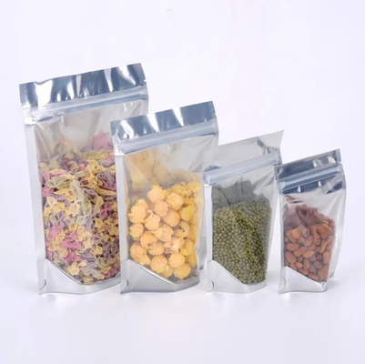 Glossy Aluminium Foil Laminasi yang Dapat Digunakan Kembali Pengiriman Makanan Ziplock Bag Yin Yang Stand Up Bag Dengan Bagian Depan yang Jelas