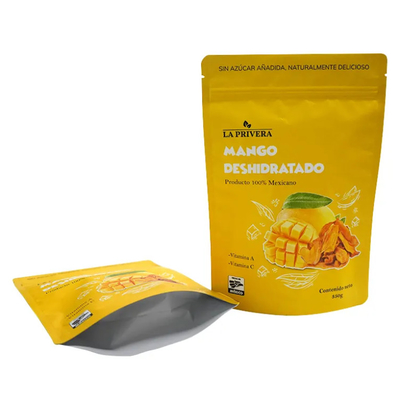 Custom Aluminium Foil Dried Mango Food Packaging Bag Resealable Mylar Stand Up Bag Untuk Buah