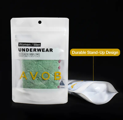 Custom Resalable Stand Up Bag Underwear Packaging Zip Lock Tas Mylar Dengan Jendela yang Jelas