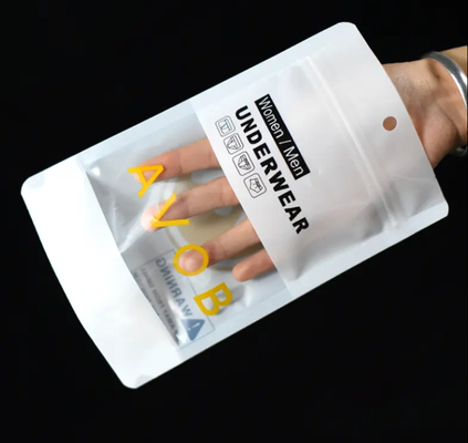 Custom Resalable Stand Up Bag Underwear Packaging Zip Lock Tas Mylar Dengan Jendela yang Jelas