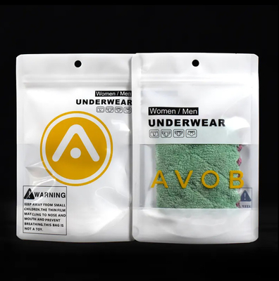 Custom Resalable Stand Up Bag Underwear Packaging Zip Lock Tas Mylar Dengan Jendela yang Jelas