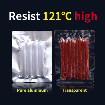 Plastik kelas makanan yang disesuaikan, aluminium murni, kantong vakum tertutup transparan 3 sisi, kantong uap, kemasan penyimpanan makanan