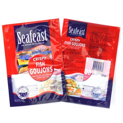 Kemasan Makanan Beku Ikan Ayam Vakum Cetak Kustom Dengan Kantong Plastik Segel 3 Sisi Logo