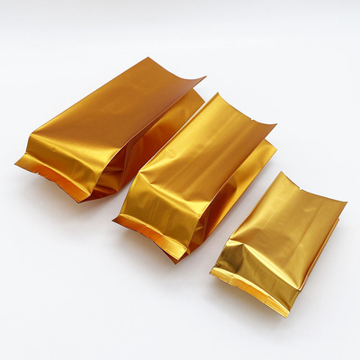 Kantong Teh Aluminium Foil dengan Gusset Samping Logo Kustom, Dasar Datar, Berdiri, dengan Segel Panas CPP & PE Kemasan Makanan Plastik