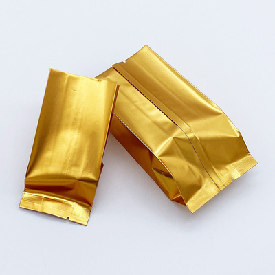 Kantong Teh Aluminium Foil dengan Gusset Samping Logo Kustom, Dasar Datar, Berdiri, dengan Segel Panas CPP & PE Kemasan Makanan Plastik