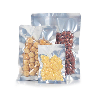 Plastik kelas makanan yang disesuaikan, aluminium murni, kantong vakum tertutup transparan 3 sisi, kantong uap, kemasan penyimpanan makanan