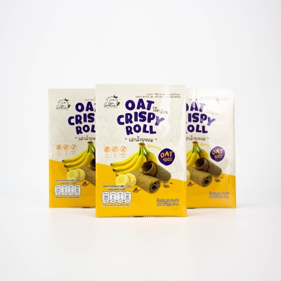 Percetakan Digital Khusus Makanan ringan Thailand Pisang Oat Crispy Roll Back Segel Tas Aluminium Kemasan Makanan