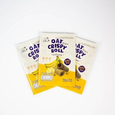 Percetakan Digital Khusus Makanan ringan Thailand Pisang Oat Crispy Roll Back Segel Tas Aluminium Kemasan Makanan