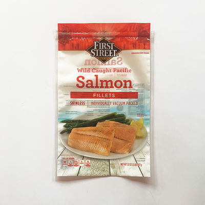 Tas ritsleting PET / PE Paket vakum kantong kemasan salmon yang dapat ditutup kembali