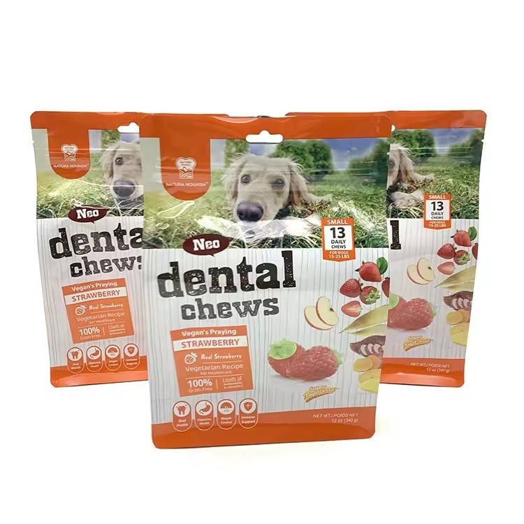 Delapan Sisi Penutup Retort Plastik Dog Packaging Treat Feed Cat Zip Storage Side Gusset Stand Up Bag Bag Untuk Makanan Hewan Peliharaan