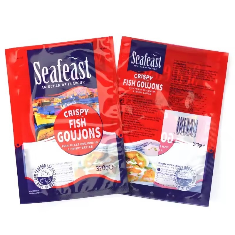 Custom Printing Vacuum Fish Chicken Frozen Food Packaging 3 Side Seal Kantong Plastik Dengan Logo