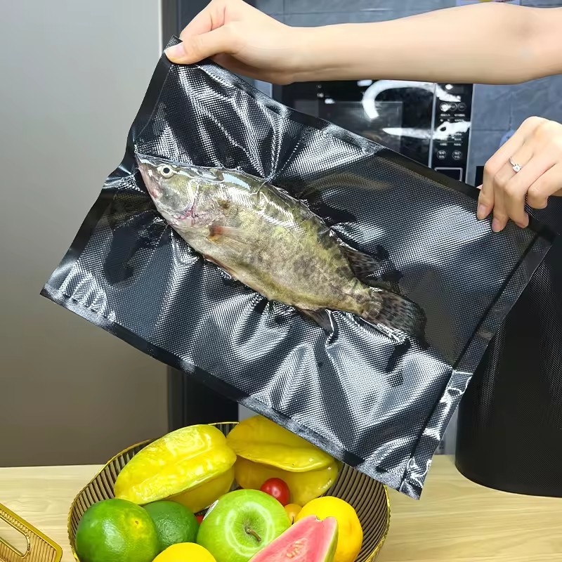Kantong vakum bertekstur dan tergores penghematan makanan kantong penyegelan vakum kantong vakum transparan / hitam