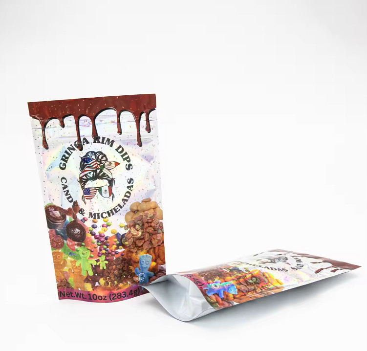 Pabrik Custom Printed Sugar Food Packaging Plastic Packaging Aluminium Foil Mylar Stand Up Bag Die Cut Mylar Bag