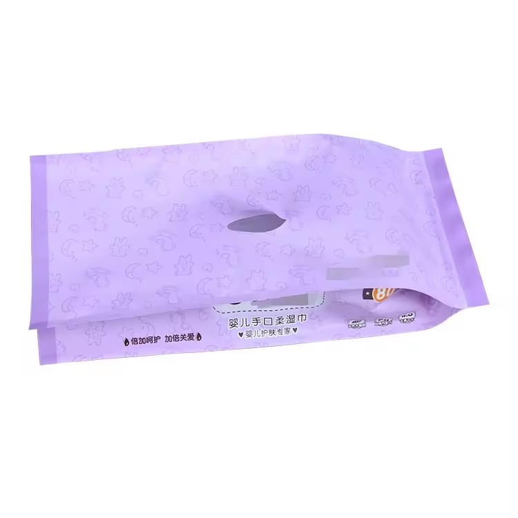 Custom Logo Side Gusset Plastik Flat Skincare Wet Wipes Packaging Film Bag Untuk Baby Wet Tissue Packaging Bag