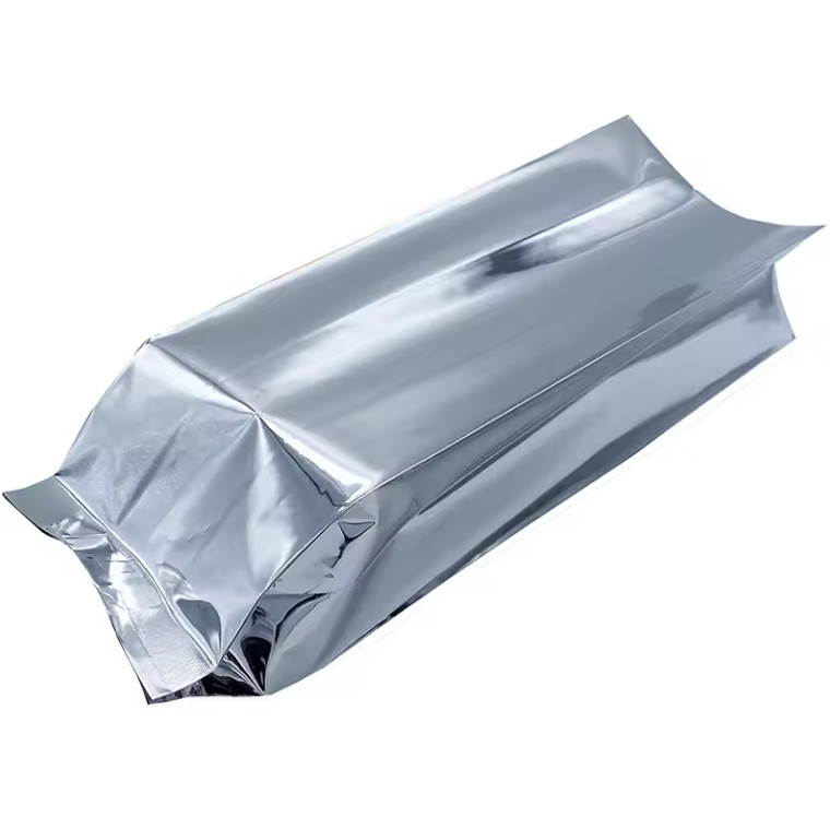 Glossy Silver Aluminium Foil Laminated Heat Seal Back Sealing Side Gusset Food Packaging Bag Kantong Kafe