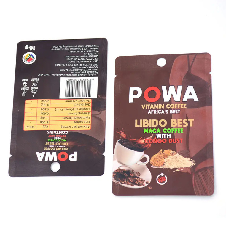 Matte Tiga Sisi Segel Kantong Makanan Paket Dengan Lubang Bulat Aluminium Foil Waterproof Segel Plastik Kantong