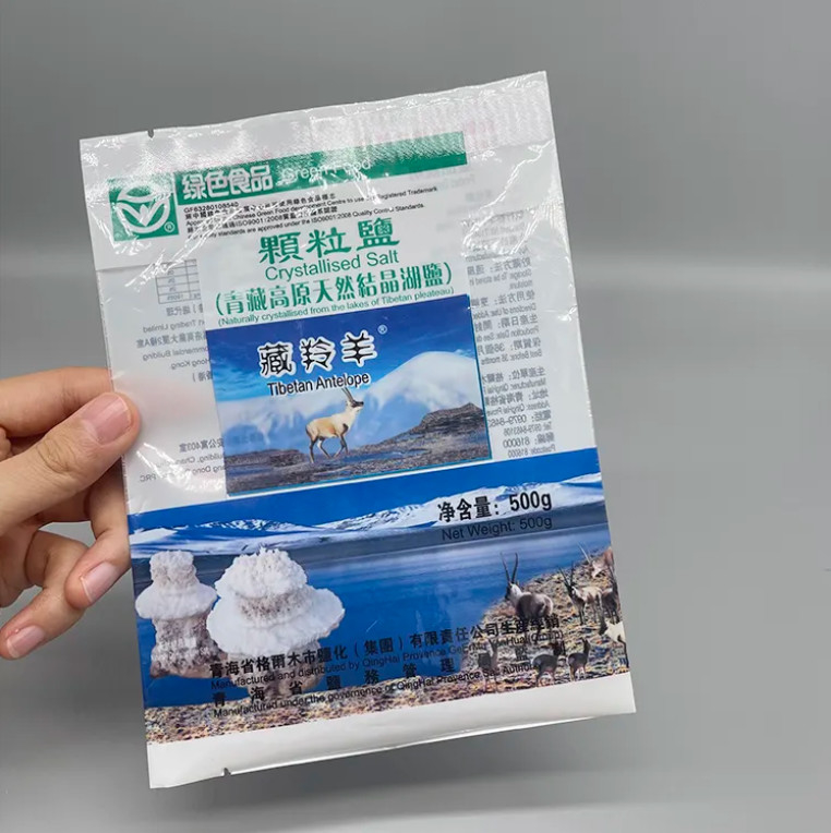 Custom Print Three Side Seal Vacuum Back Seal Pouch Untuk Salt Plastik Putih Mylar Zipper Pouch Packaging Dengan Jendela Jelas
