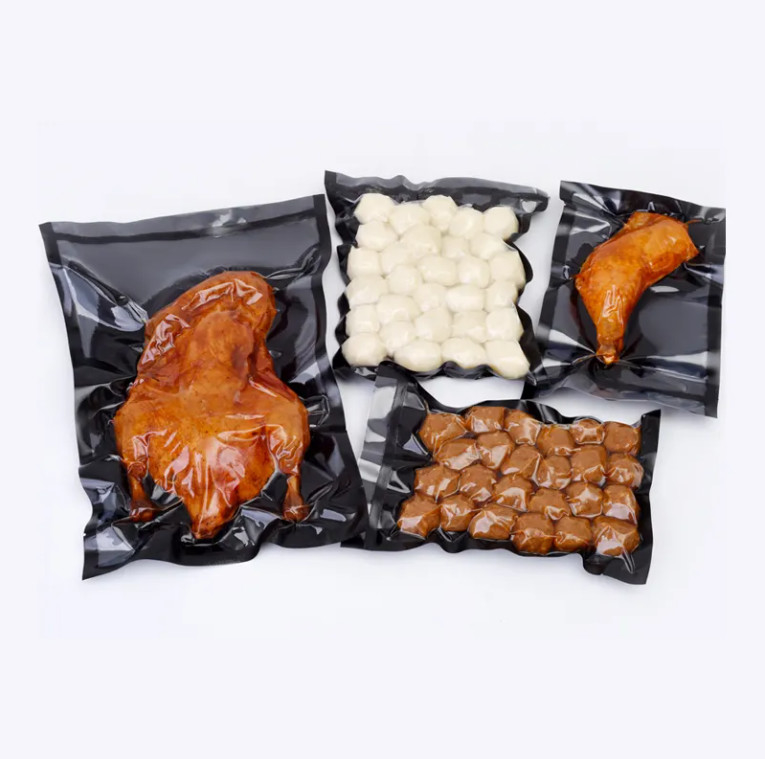 Kantong penyimpanan dapur kelas makanan yang disesuaikan Makanan Black Heat Seal Packaging Plastic Biodegradable Food Vacuum Bag