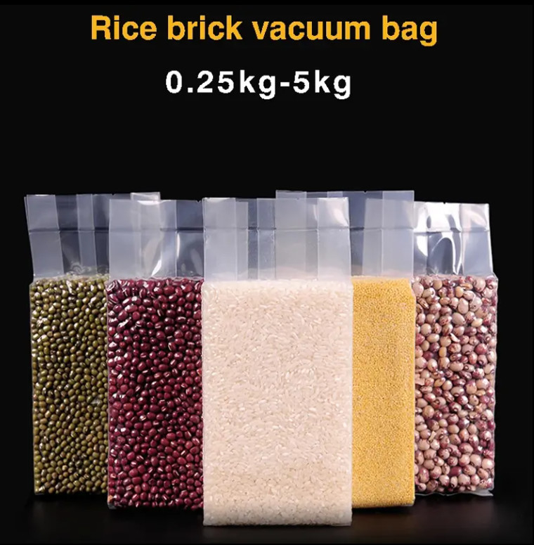 Printing Grave Food Rice Packaging Vacuum Plastik 1Kg 2Kg 5Kg 10Kg Pe Heat Seal Bag dengan Handle