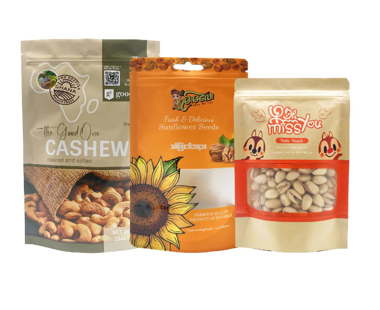 Customized Doypack Stand Up Top Zipper Dried Fruit Paket Makanan Kantong Kacang Walnut Tas Pinus Kacang Campuran Kacang Kaseu Pengemasan