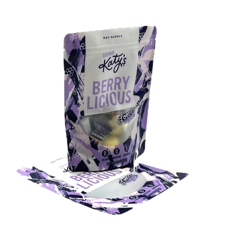 PET Daur Ulang Mylar Ziplock Stand Up Bag Herbal Daun Hijau Bebas Kopi Hitam Doypack Sachet Matcha Tas Teh Penyimpanan