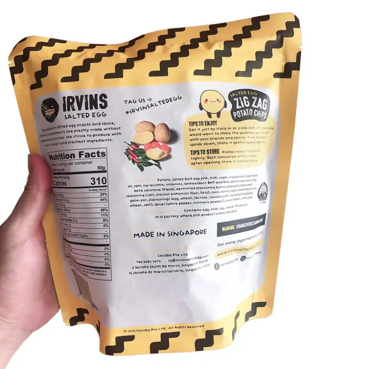 Potato Chips Packaging Personnalisation Ziplock Stand Up Aluminium Foil Plastik Food Packet Bag Bag Bag Untuk Kripik Makanan ringan