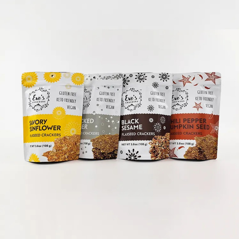 Custom Printed 100g 250g 500g Stand Up Bag Flaxseed Crackers Bau Proof Zipper Food Packaging Bags