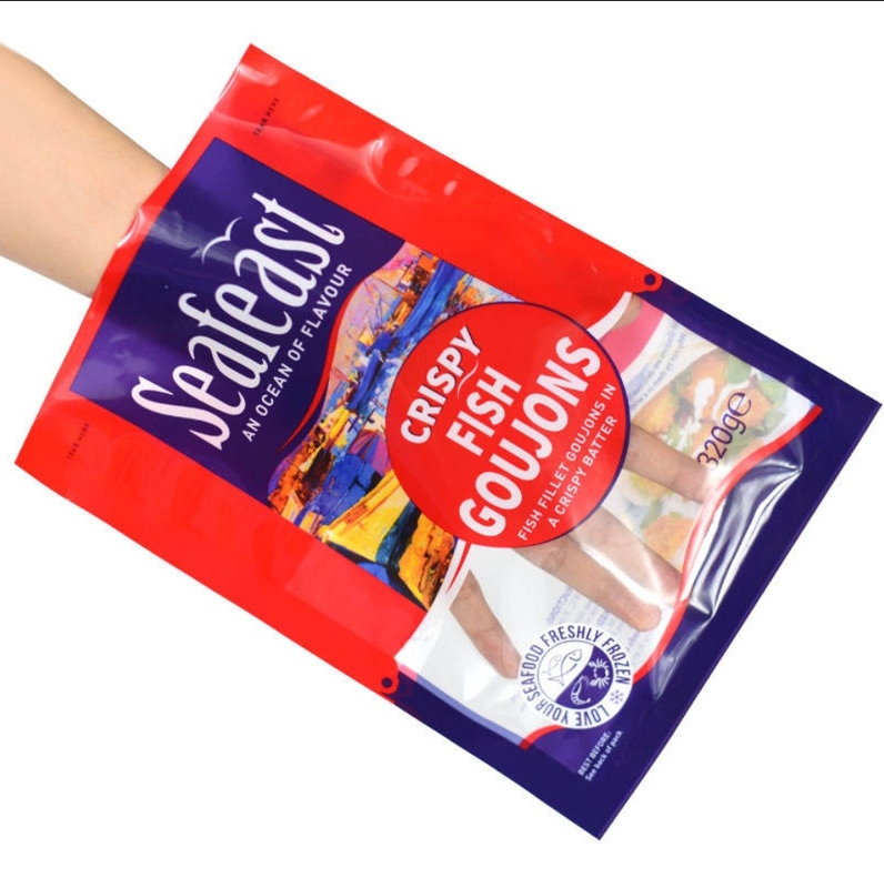 Kemasan Makanan Beku Ikan Ayam Vakum Cetak Kustom Dengan Kantong Plastik Segel 3 Sisi Logo